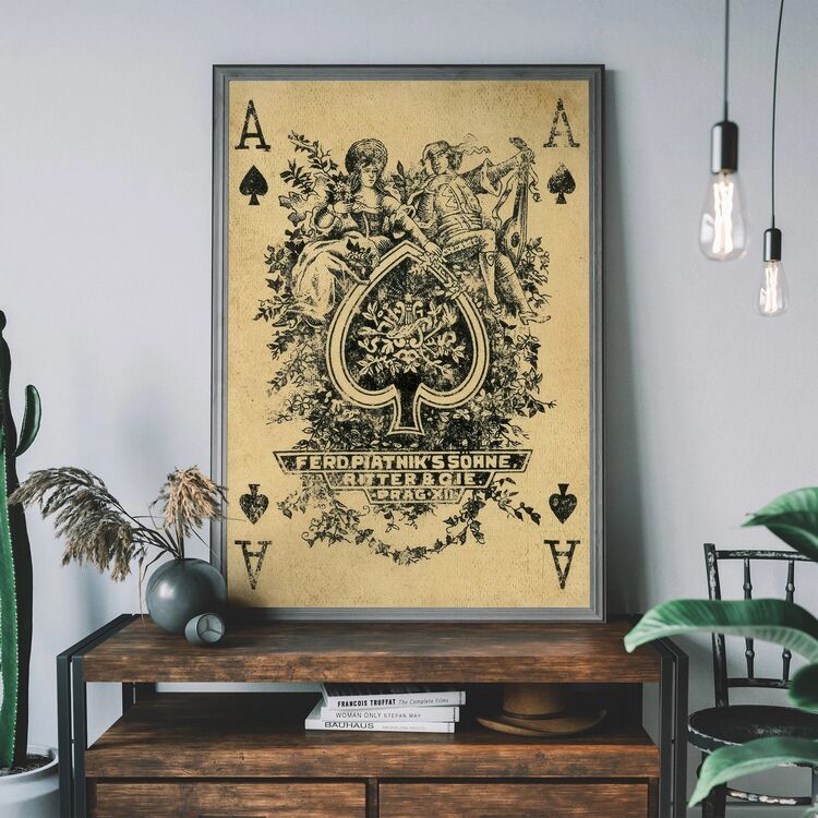 Vintage Playing Card Print - Ace of Spades Framed Art Print