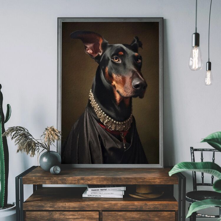 Doberman Dog Portrait Framed Art Print