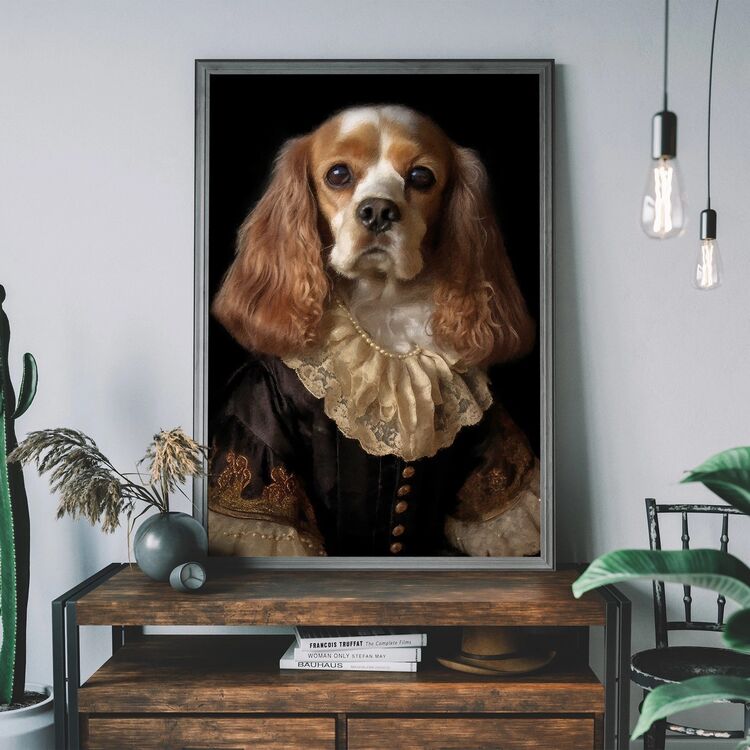Tan & White Cocker Spaniel Dog Portrait Framed Art Print