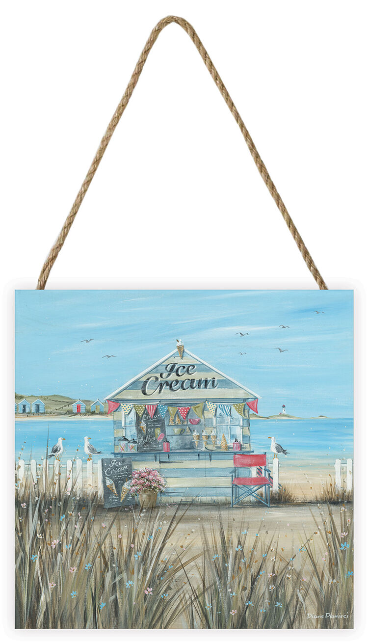 Beach Ice Cream Woodblock Print by Diane Demirci