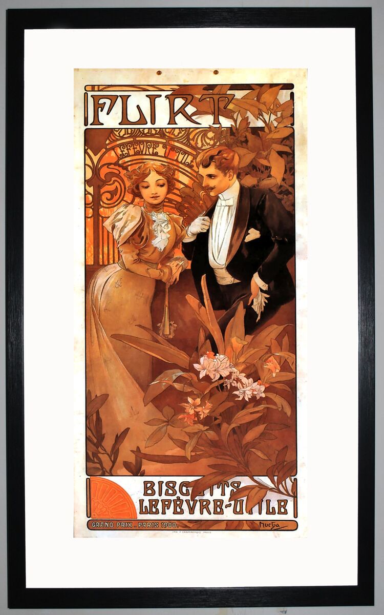 Flirt Lefevre Utile Framed Art Print by Alphonse Mucha