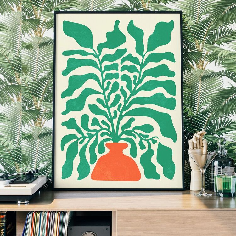 Simple Vase and Leaves Paint Framed Print