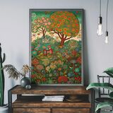 Folk Art Style Illustrated Forest Framed Art Print