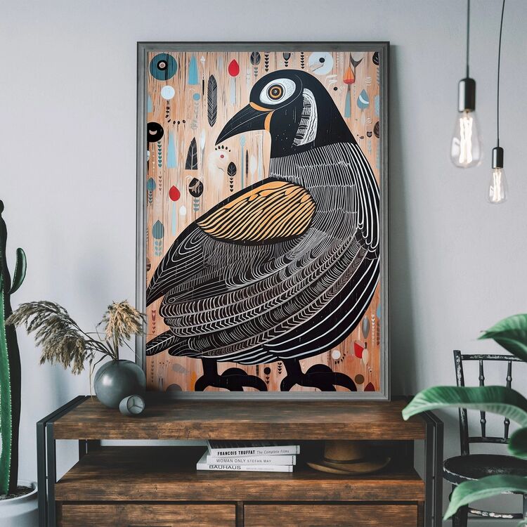 Folk Art Style Bird Framed Art Print