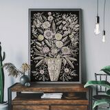 Folk Art Style Black and White Flowers Framed Art Print
