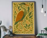 Folk Art Style Heron Framed Art Print