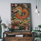 Folk Art Style Vintage Dragon Framed Art Print