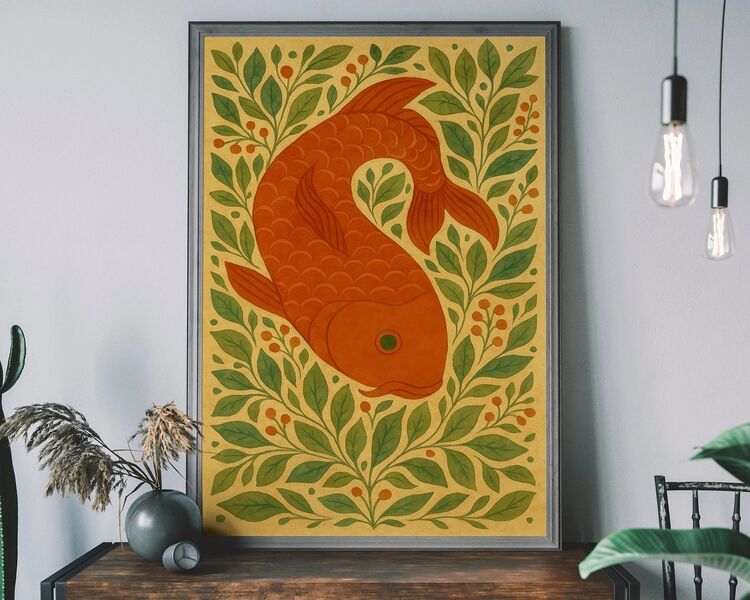Folk Art Style Carp Framed Art Print