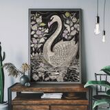 Folk Art Style Black and White Swan Framed Art Print
