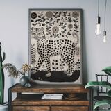 Folk Art Style Black and White Leopard Framed Art Print