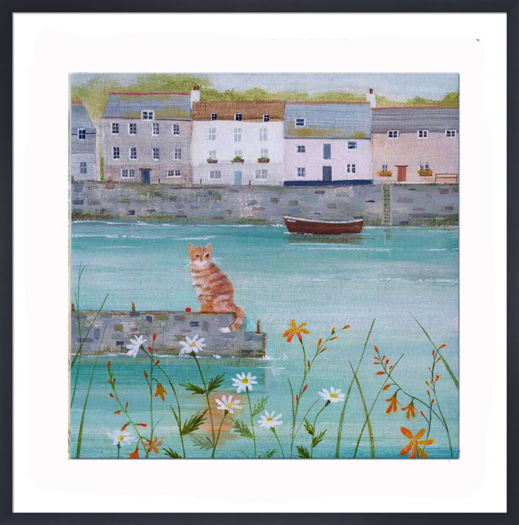 Harbour Wall Cat Framed Art Print by Hannah Cole