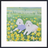 Dogs in Daffodils Framed Art Print by Hannah Cole