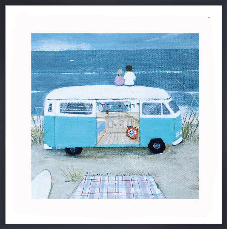 Blue Campervan Framed Art Print by Hannah Cole