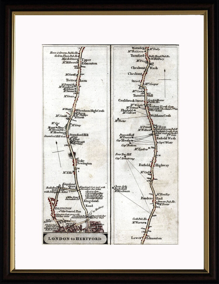 London to Hertford Framed Art Print by John Cary