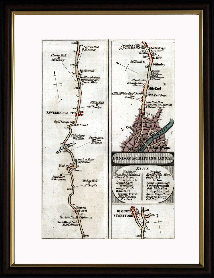 London to Chipping Ongar Framed Art Print by John Cary