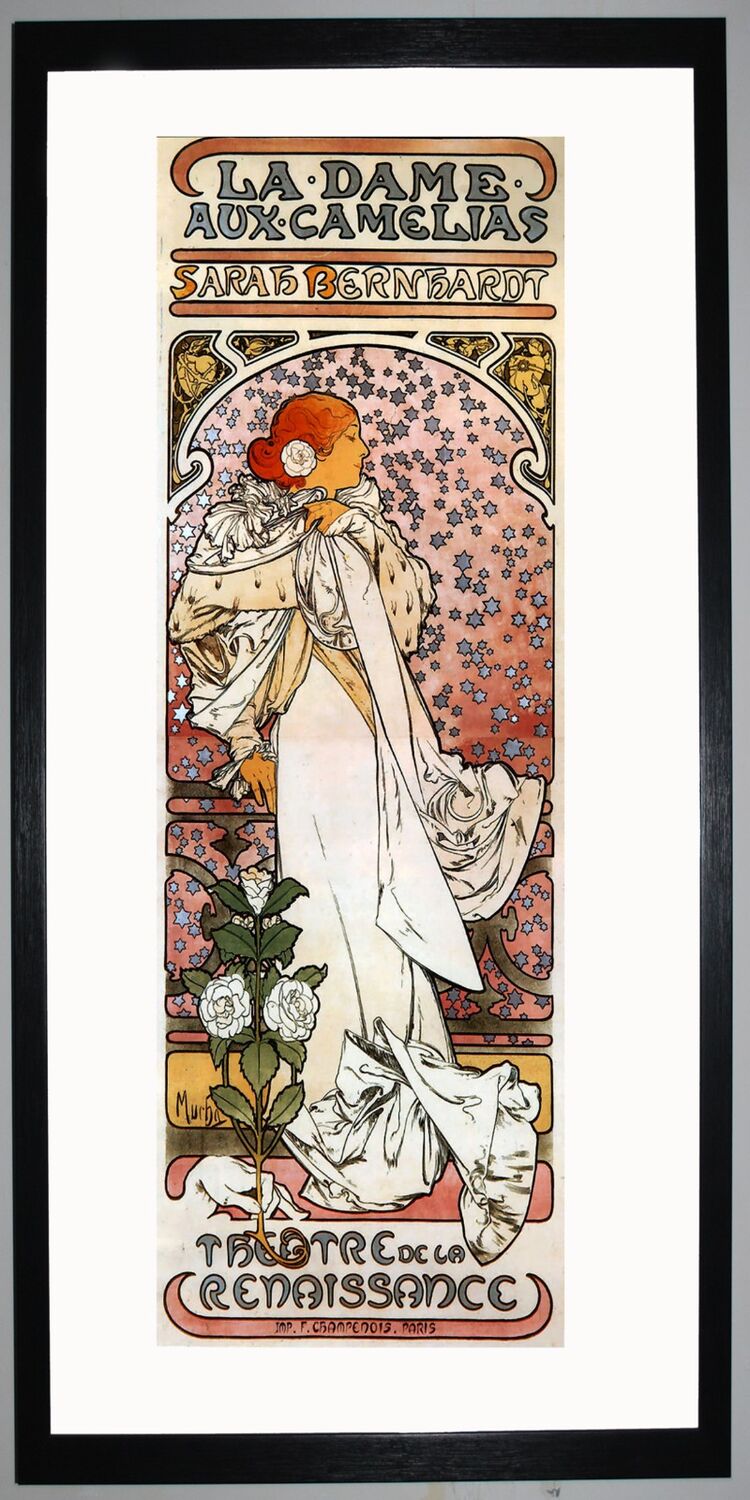 La Dame aux Camélias - Sarah Bernhardt Framed Art Print by Alphonse Mucha
