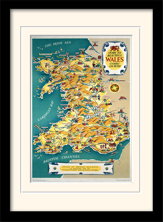 Wales Vintage Map Framed Art Print
