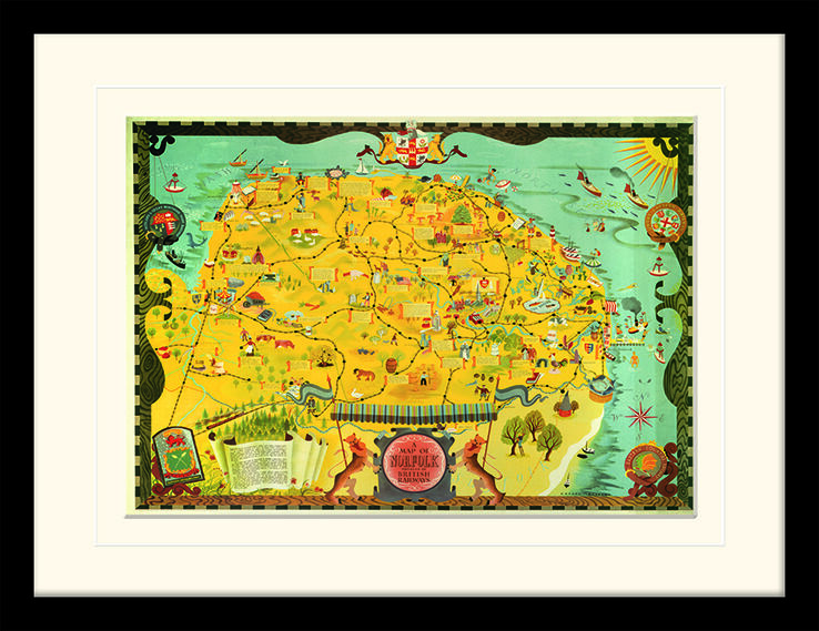 Norfolk Map Framed Art Print