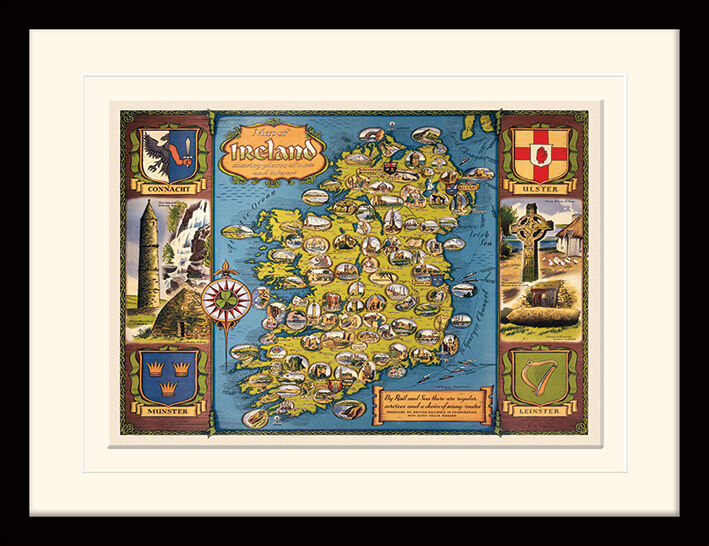 Ireland Vintage Map Framed Art Print by D W Burley