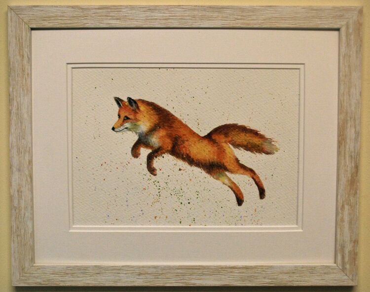 Leaping Fox Framed Pen and Ink Original Art by Clare Thompson