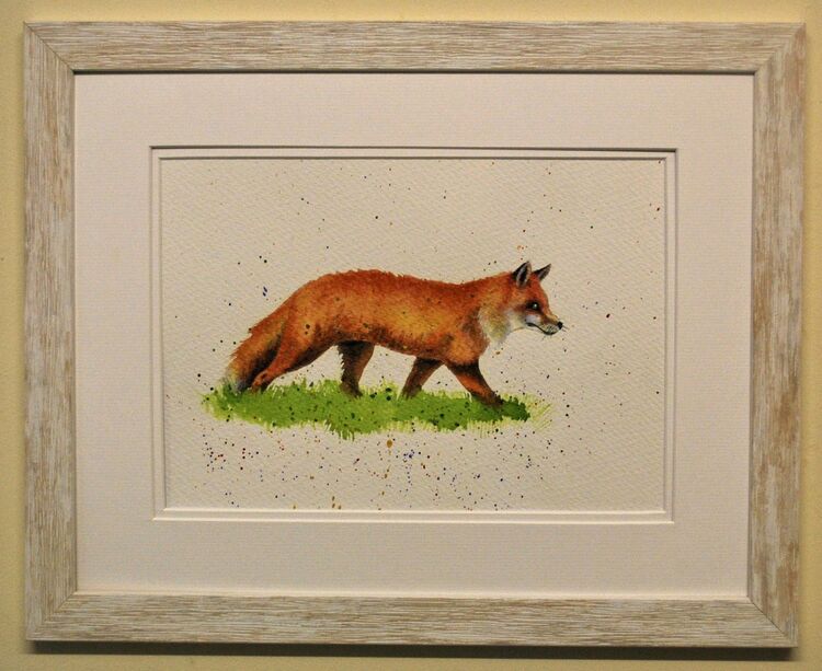Running Fox Framed Pen and Ink Original Art by Clare Thompson