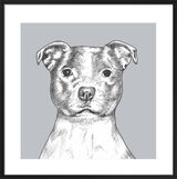 Staffordshire Bull Terrier by UK Collage artist and illustrator Clare Thompson