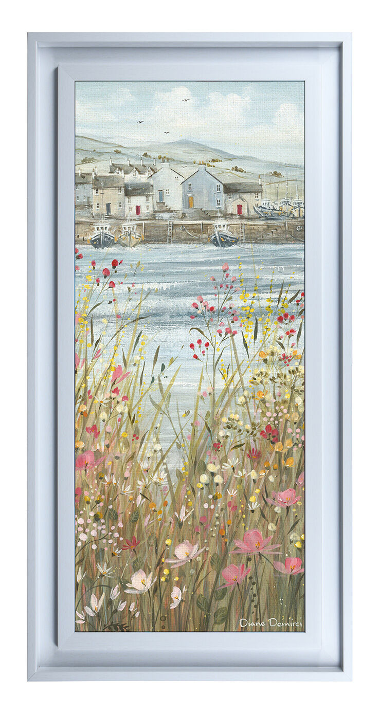 Boats & Blooms II Premium Canvas Art Print by Diane Demirci