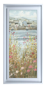 Boats & Blooms II Premium Canvas Art Print by Diane Demirci