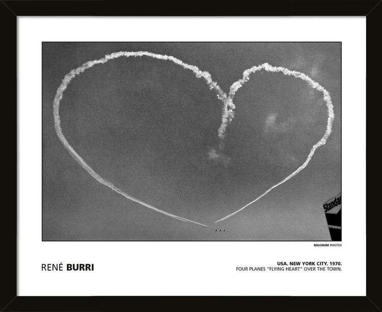 Rene Burri - USA. New York City. 1970. Four planes "Flying Heart" over the town