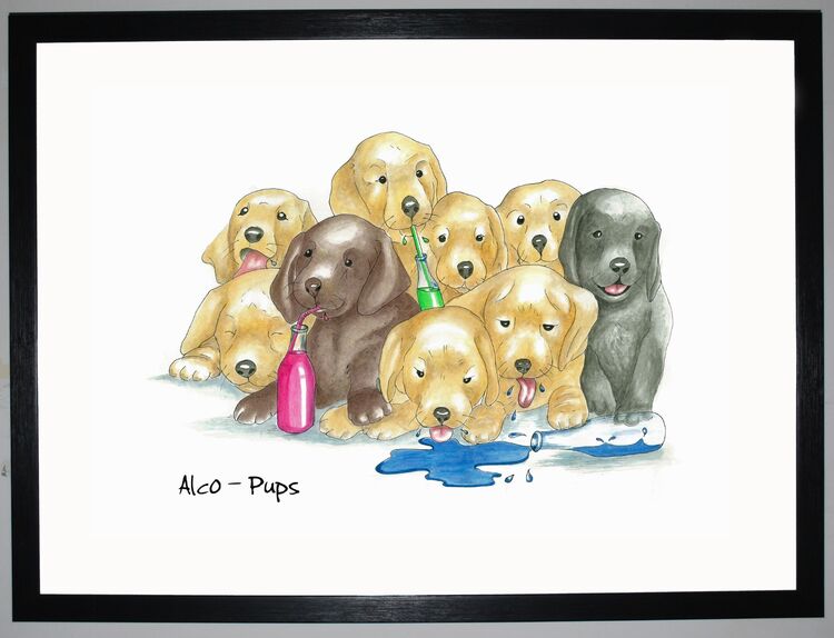 Alco-pups Framed Art Print by Clare Walton