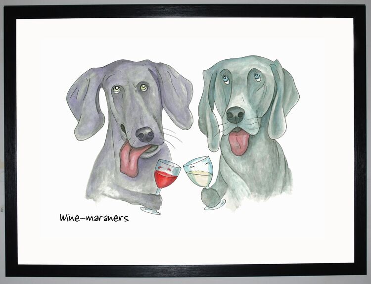 Wine-maraners Framed Art Print By Clare Walton