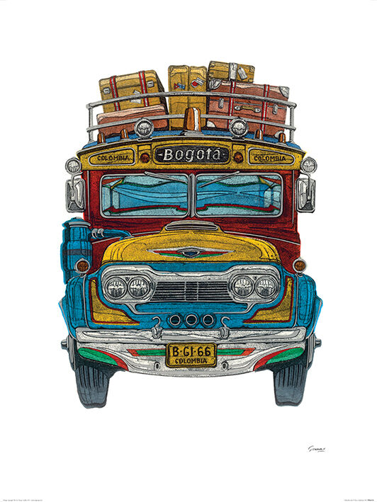 Columbian Bus Framed Art Print by Barry Goodman