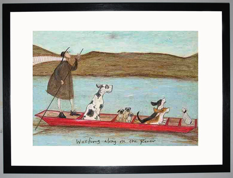 Woofing along the river Framed Art Print by Sam Toft