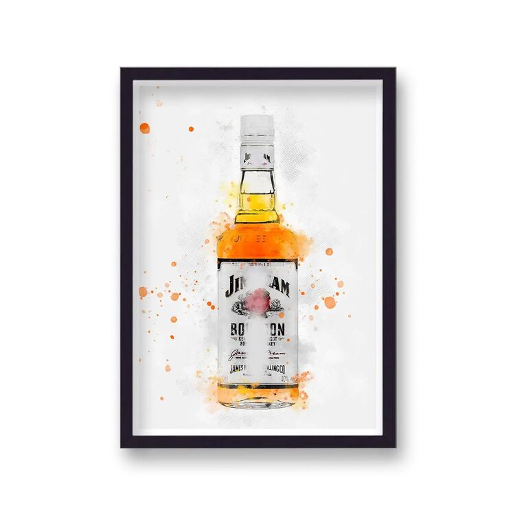 Jim Beam Whisky Graphic Splash Print Roku Inspired Framed Art Print