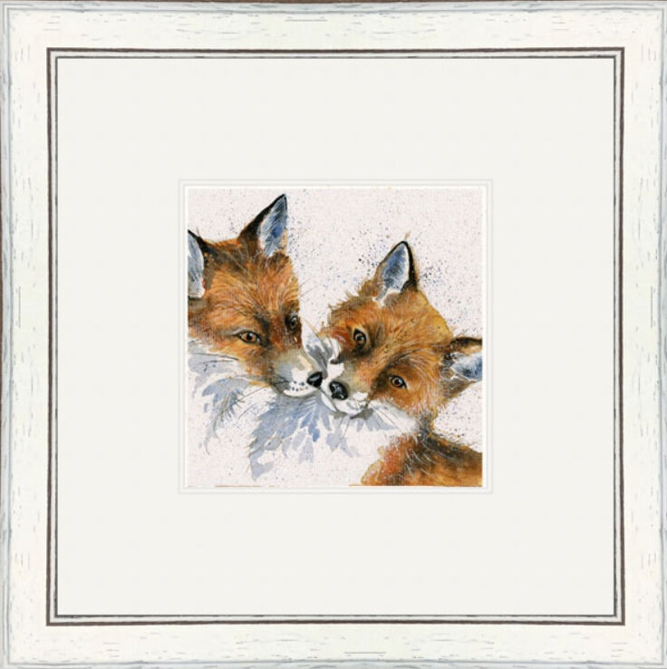Started with a Kiss (Foxes) - Foxes Framed Limited Edition Art Print by Kay Johns