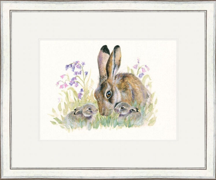 Hidden Treasure (Hare and Leverets) - Hares Framed Limited Edition Art Print by Kay Johns