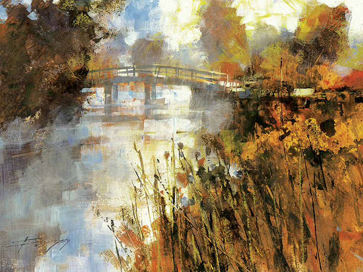 Bridge at Autumn Morning Canvas Art Print by Chris Forsey