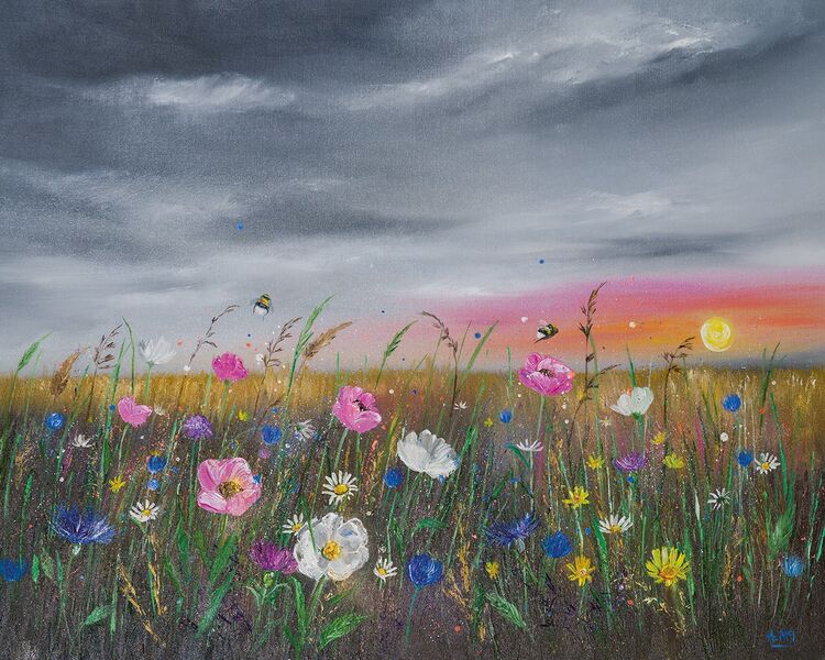 Sunset Over Wildflowers Canvas Art Print by Alison McIlkenny