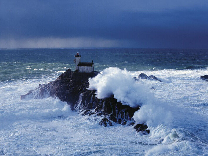 Phare De Tevennec, Bretagne Canvas Art Print by Jean Guichard