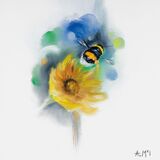 Bumblebee & Flower Canvas Art Print by Alison McIlkenny