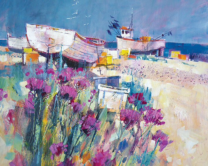 Boats and Beach Blooms Canvas Art Print by Chris Forsey