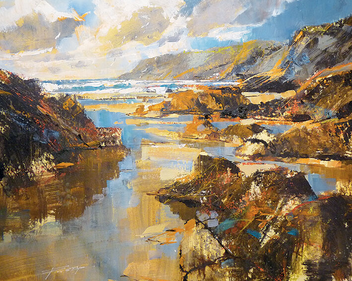 Waves and Evening Sun, North Cornwall Canvas Art Print by Chris Forsey