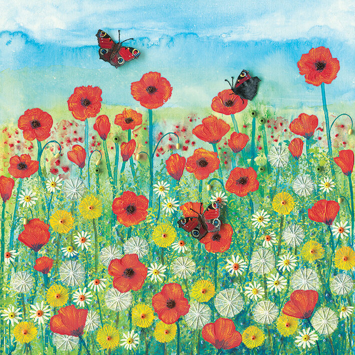 Peacocks and Poppies Canvas Art Print by Jo Grundy