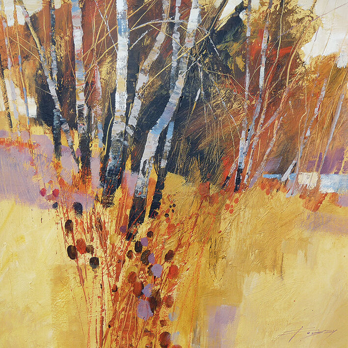 Teasels and Birches Canvas Art Print by Chris Forsey