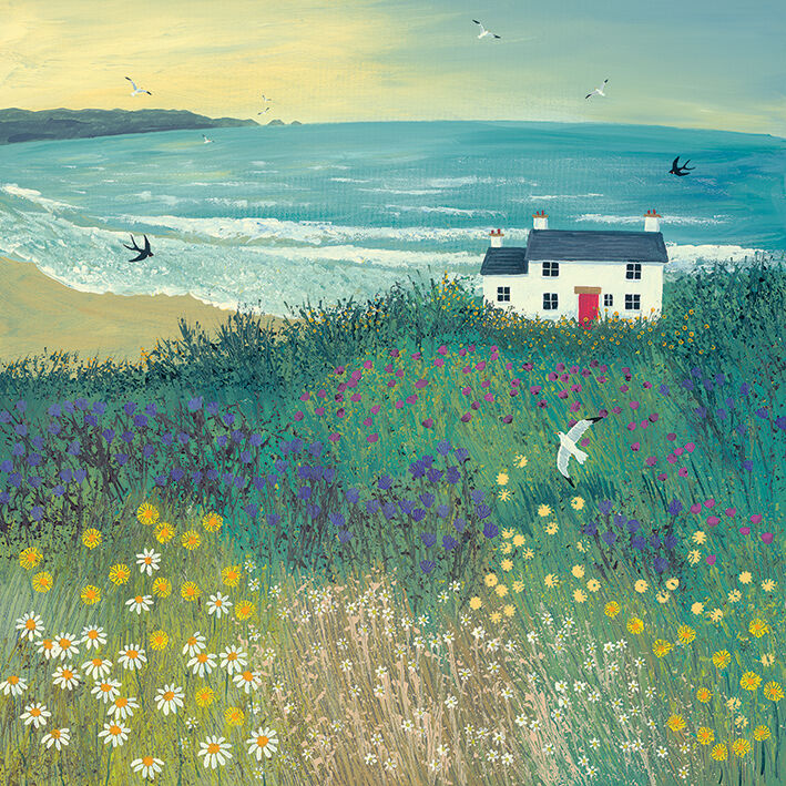 Cottage by Ocean Meadow Canvas Art Print by Jo Grundy