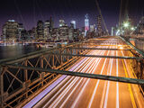 Light Trails, Brooklyn Bridge, New York Canvas Art Print by David Clapp