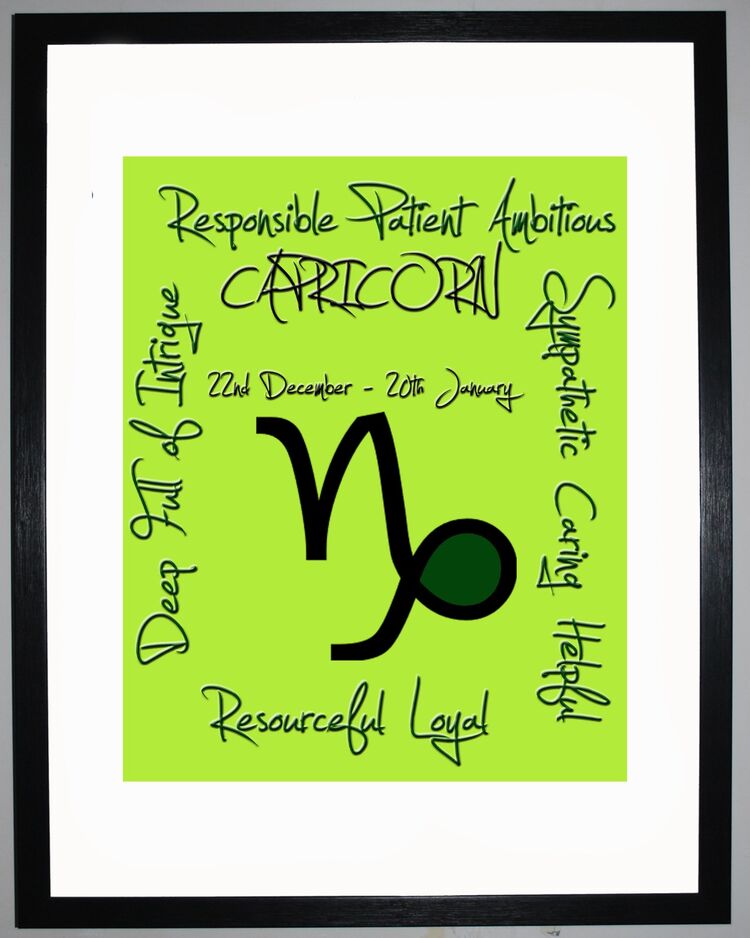 Capricorn Zodiac Star Sign Retro Framed Art Print