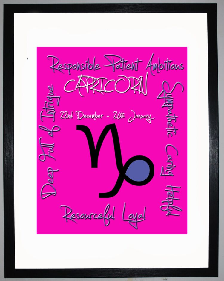 Capricorn Zodiac Star Sign Retro Framed Art Print