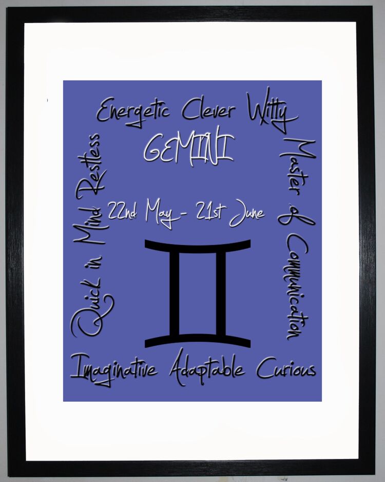 Gemini Zodiac Star Sign Retro Framed Art Print