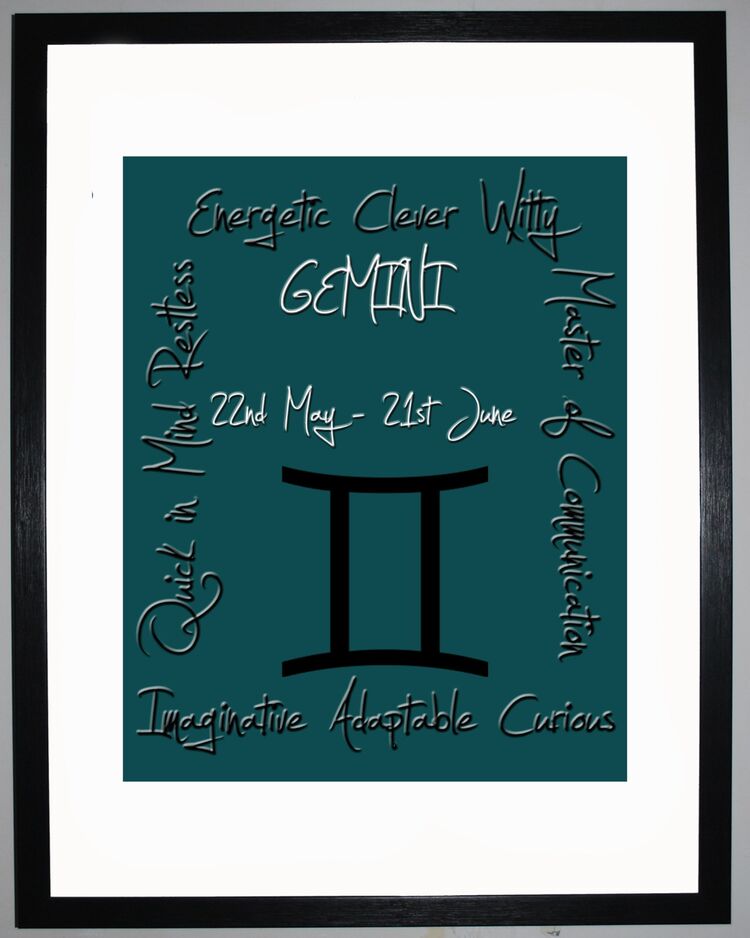 Gemini Zodiac Star Sign Retro Framed Art Print